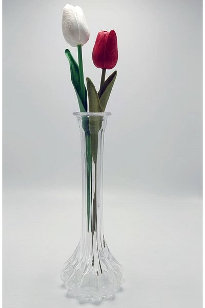 Ebruli hediyelik Handmade Flat Model Glass Carnation 25cm