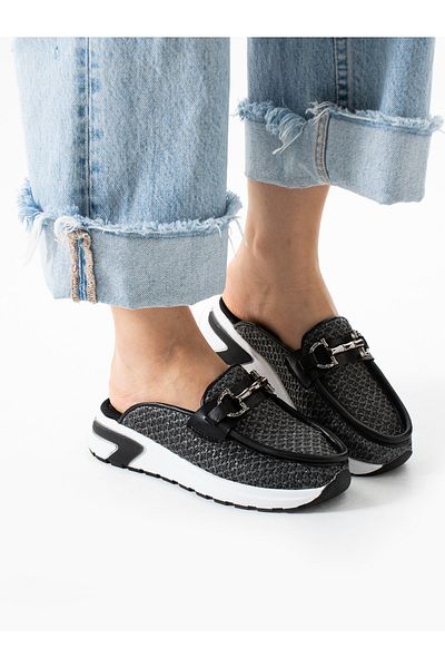ALEMDAR AYAKKABI Opacus Black Buckle Detail Women's Slippers