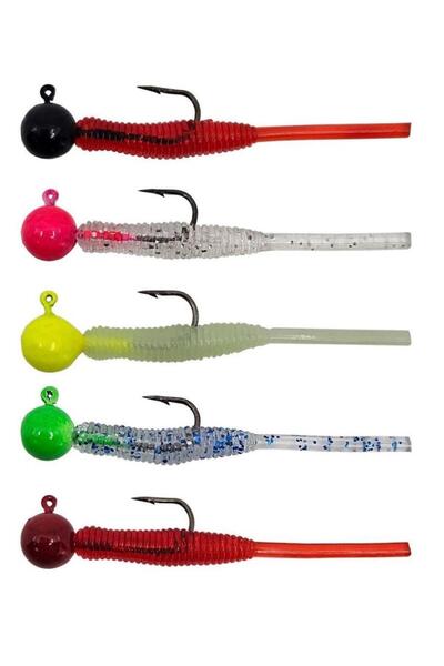 Kendo Hook Worm Jighead+Lrf Silikonu 2gr+4.5cm 5 Adet - Head Pink/Silver Glitter