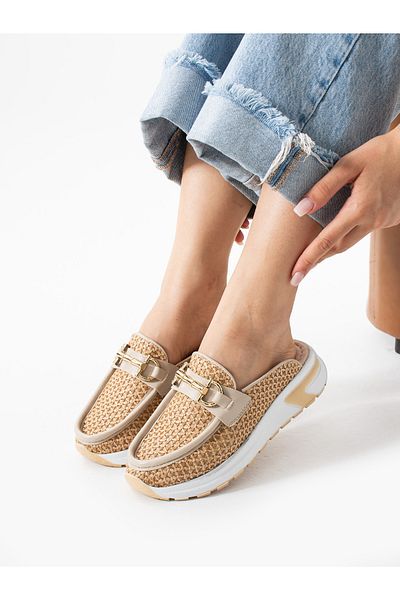 ALEMDAR AYAKKABI Cream Buckle Detail Women's Slippers