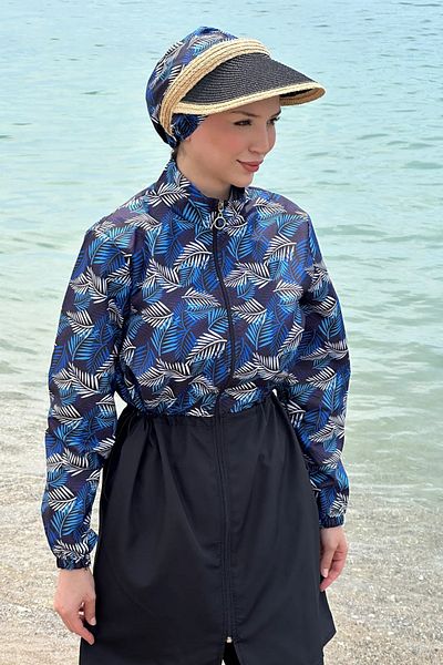 Tesettür Diyarı Zippered Gathered Waist Parachute Fabric Hijab Swimsuit