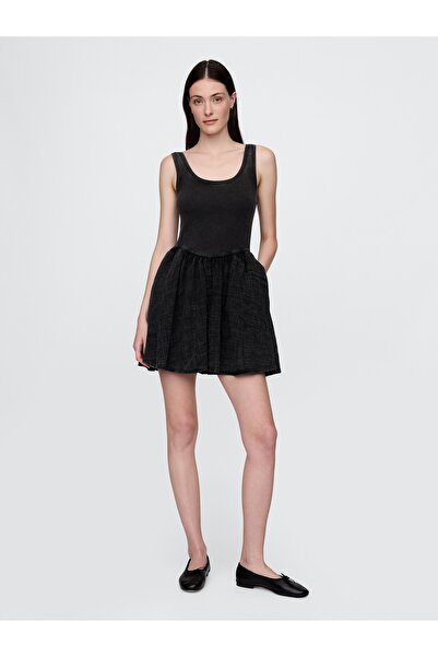 GAP Kadın Siyah Mini Askılı Elbise
