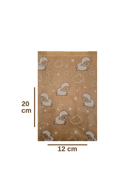 Palifix 20 Adet 12x20 Patlamış Mısır Kese Kağıdı Küçük Boy Kuzu Desenli Popcorn Poşeti