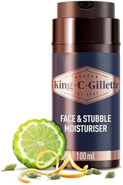 Gillette King C. Gillette Face & Beard Moisturiser for Men, 100 ml, with Vitamin B3, B5 Complex & Argan Oil,