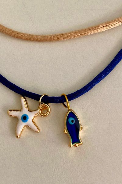 Shepidi 2-Piece Anklet Navy Blue Beige, Star and Fish Figure Flocked Rope Lock