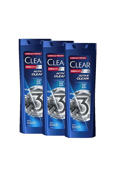 Clear Active Clean 3in1 Shampoo for Men, 3 x 360 ml