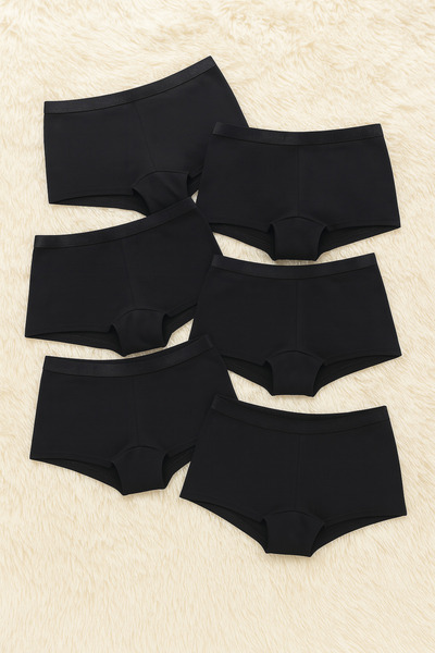 Loule Kadın İç Giyim 6 Adet Siyah Pamuklu & Likralı Boxer Şort LL.K50.O00.001