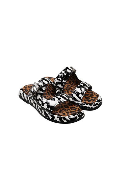 Lady Mia Noya Genuine Leather Buckle Stone Detailed Women's Slippers