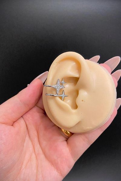 Jaida Moda Silver North Star Figured Zircon Stone Non-Hole Ear Cuff – Compression Cartilage Earring