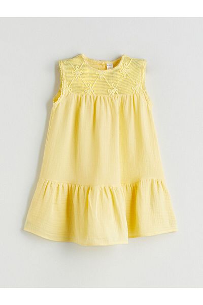 LC Waikiki Crew Neck Girl's Muslin Dress
