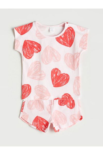LC Waikiki Heart Printed Baby Girl T-Shirt and Shorts 2-Piece Set