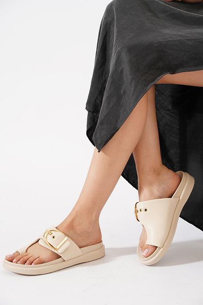 Moda Pie Mapes Flip Flop Γυναικείες Παντόφλες Μπεζ δέρμα