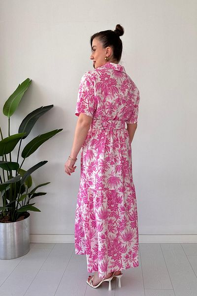 MaziButik Belted Floral Dress Pink