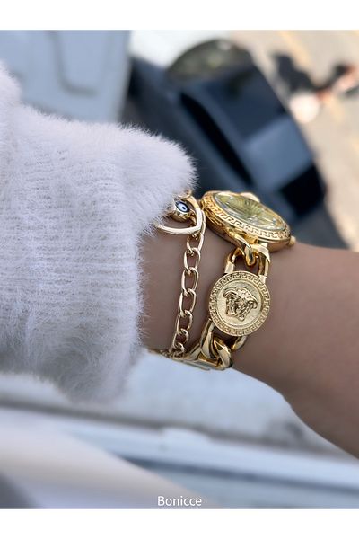Fiesta Chain Steel Cord, Yellow Gold Color, Wedding, Engagement, Stylish Boxed Bridal Watch Women's Watch Bracelet