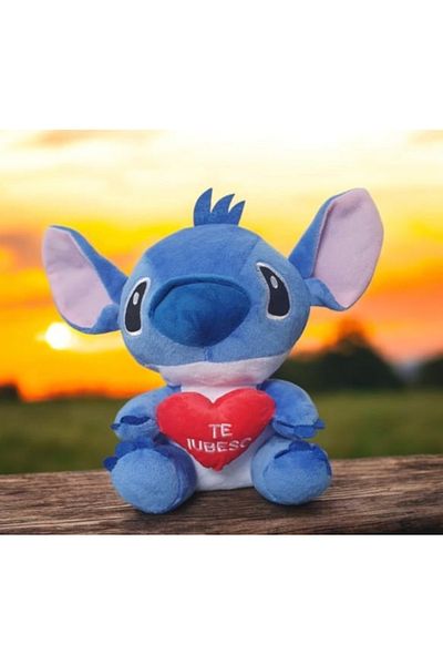 MOAWAVE Jucărie de pluș Stitch, cu inimă roșie, pentru copii +3 ani, mărime 23cm, culoare Albastru MOAWAVE™