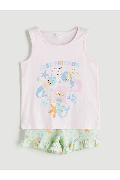 LC Waikiki Crew Neck Printed Girls' Singlet and Shorts 2-Piece