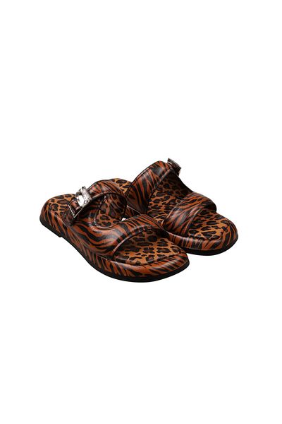 Lady Mia Noya Genuine Leather Buckle Stone Detailed Women's Slippers