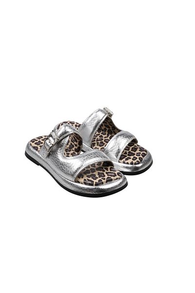 Lady Mia Noya Genuine Leather Buckle Stone Detailed Women's Slippers