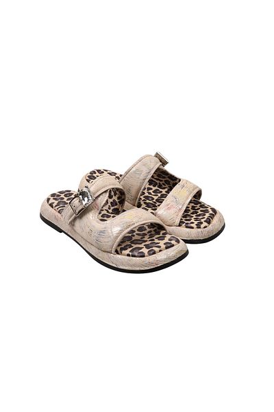 Lady Mia Noya Genuine Leather Buckle Stone Detailed Women's Slippers