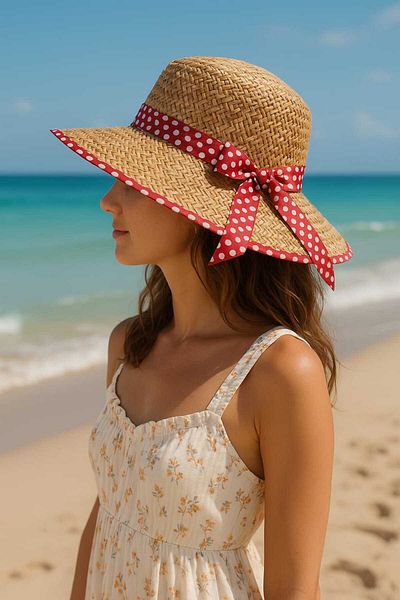 WOHOME Pointed Detail Straw Summer Women's Hat with Ribbons