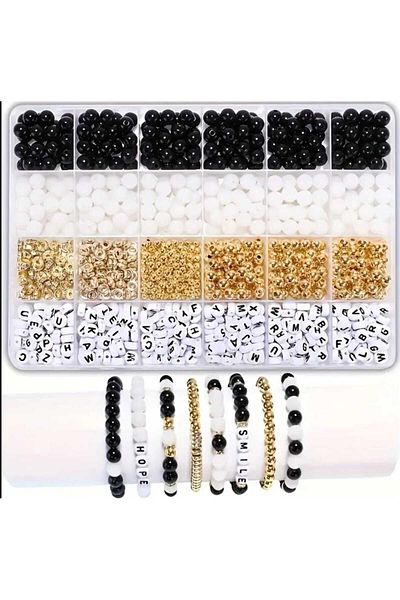 yiğit aksesuar Black and White Pearl Letter Bead and Spacer Set Bracelet Necklace Jewelry Making Supplies 150