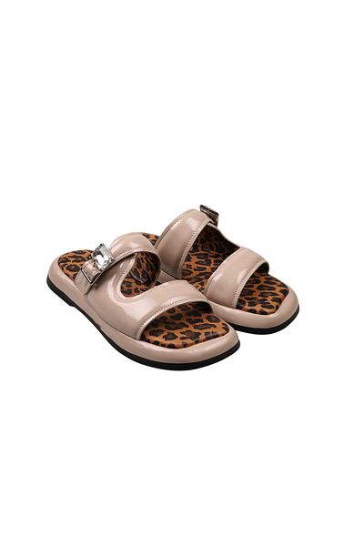 Lady Mia Noya Genuine Leather Buckle Stone Detailed Women's Slippers