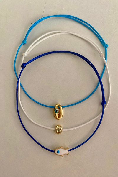 Shepidi 3-Piece Sea Summer Themed Lock Knit Anklet (White, Blue and Navy Blue)