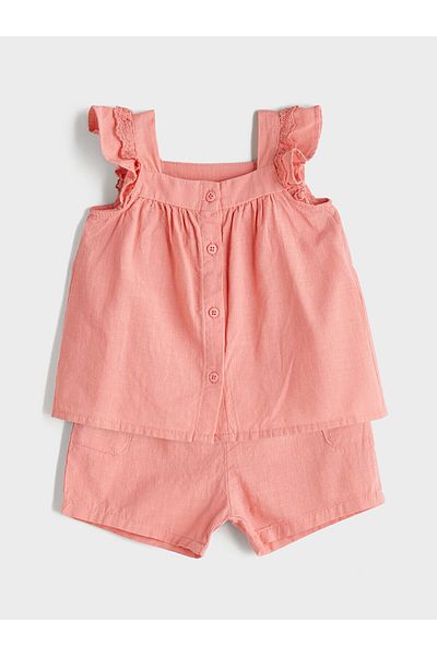 LC Waikiki Square Neck Basic Baby Girl Blouse and Shorts 2-Piece Set