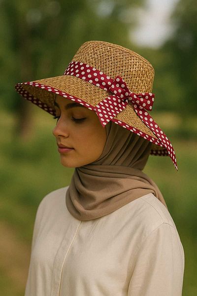 WOHOME Point Detail Straw Summer Hat with Ribbons - Compatible with Tesetture