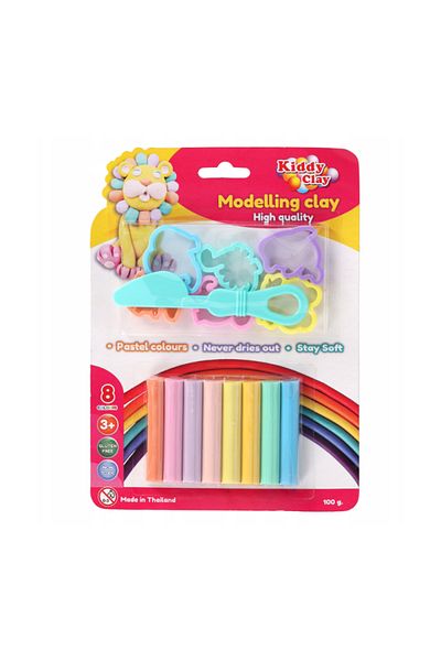 Generic Kiddy Clay children's set 8 pastel plasticines + 6 molds + knife