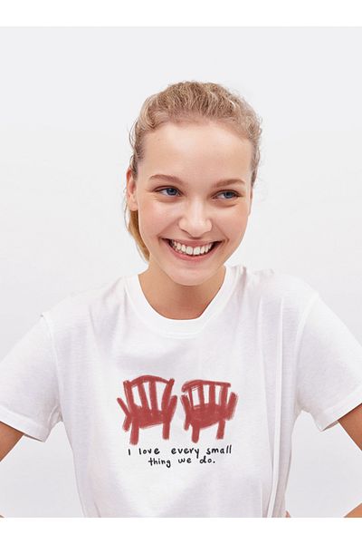 Disante Tricou pentru femei Side by Side Printed Crew Neck Basic Trend