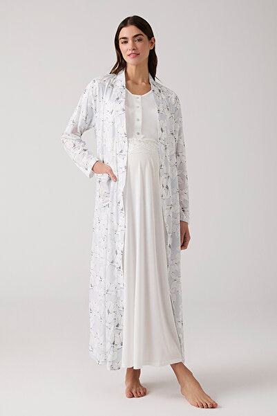 MERCİ MARYA Çiçek Desenli Gecelik Sabahlık Takım