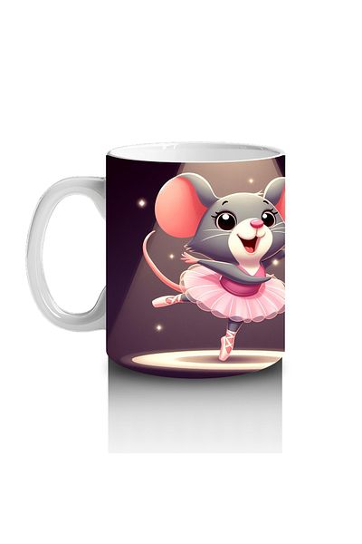 DERWARDEIN Ballerina Mouse Patterned Mug Cup That Rotates under Stage Lights That Make Children Love Milk