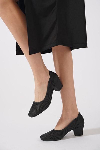 Moda Pie Vited Vertical Laser Women's Heeled Shoes Black Glitter