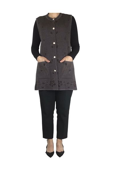 ECE GİYİM Women's Thick Front Button Pocket Thin Hole Vest