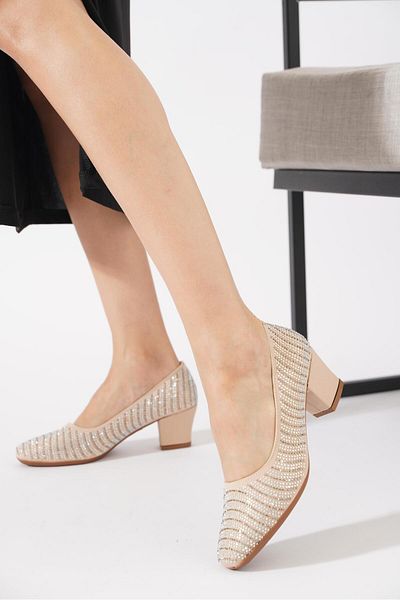 Moda Pie Deltey Complete Stone Print Women's Heeled Shoes Nut