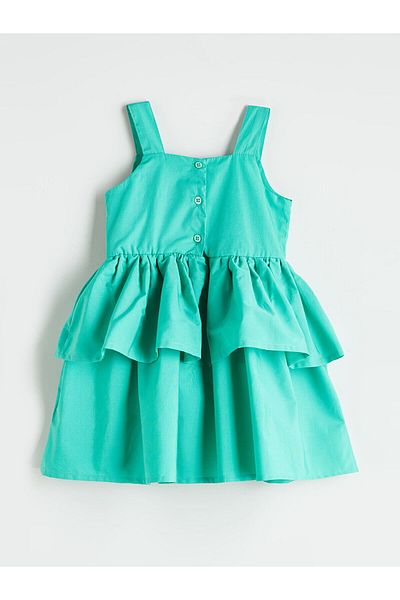 LC Waikiki Square Neck Floral Layered Poplin Girl's Dress