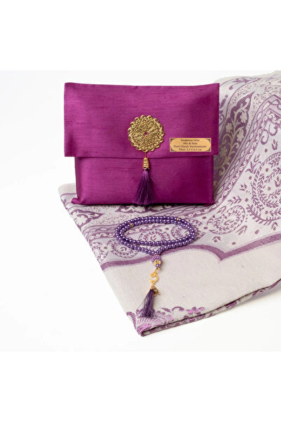 Hayrat Neşriyat Seccade + Tesbih Hediye Seti (Şantuk Kese, Mor)