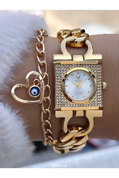 Fiesta Chain Steel Cord, Yellow Gold, Wedding, Engagement, Bridal Watch Women's Watch Bracelet Gift