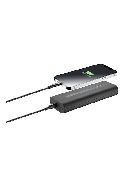 Cellular Line 20000mAh Portable Power Bank with PD Fast Charging, LED Light, USB-A and USB-C Ports - Black