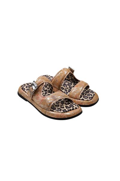 Lady Mia Noya Genuine Leather Buckle Stone Detailed Women's Slippers