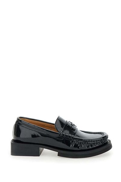 GANNI 'Butterfly' Black Loafers With Tonal Logo In Techno Fabric Woman