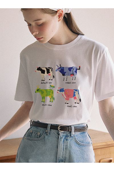 Disante Дамска тениска с щампа Cow Collection с кръгло деколте, Basic Trend
