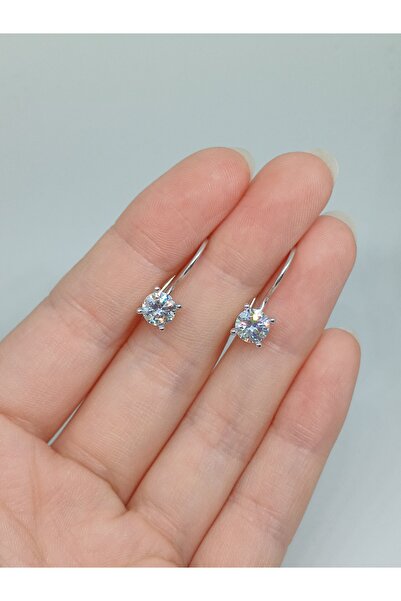 LUNEL Silver 925 Ayar Gümüş Kanca Model Tek Taş Küpe – Zarif ve Şık Tasarım