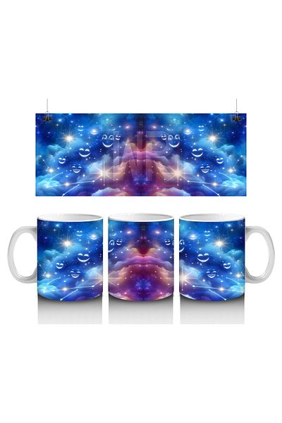 DERWARDEIN Galaxy Patterned Mug with Cheerful Face That Makes Children Love Milk