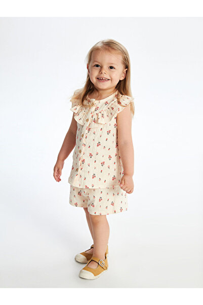 LC Waikiki M&B Collection Ecru Crew Neck Floral Baby Girl Blouse and Shorts 2...