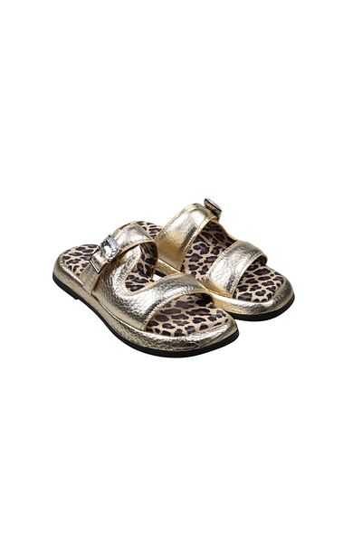 Lady Mia Noya Genuine Leather Buckle Stone Detailed Women's Slippers