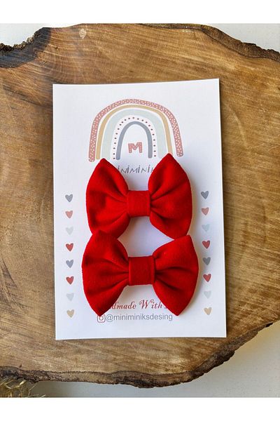 Miniminiksdesing Red Fabric Bow Buckle 2Pcs