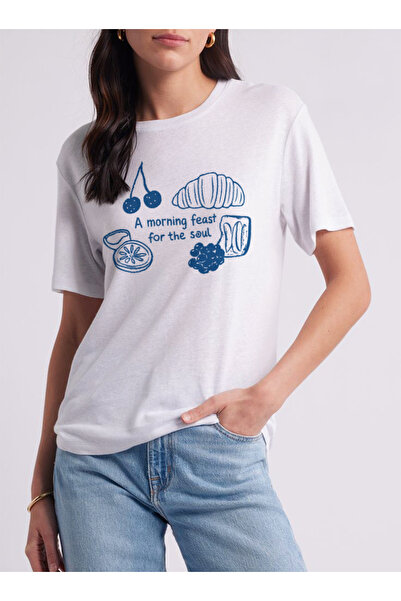 Disante Γυναικείο μπλουζάκι Morning Feast με στάμπα Crew Neck Basic Trend