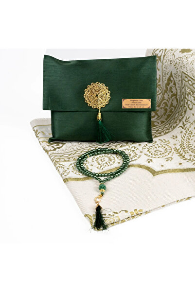 Hayrat Neşriyat Seccade + Tesbih Hediye Seti (Şantuk Kese, Yeşil)